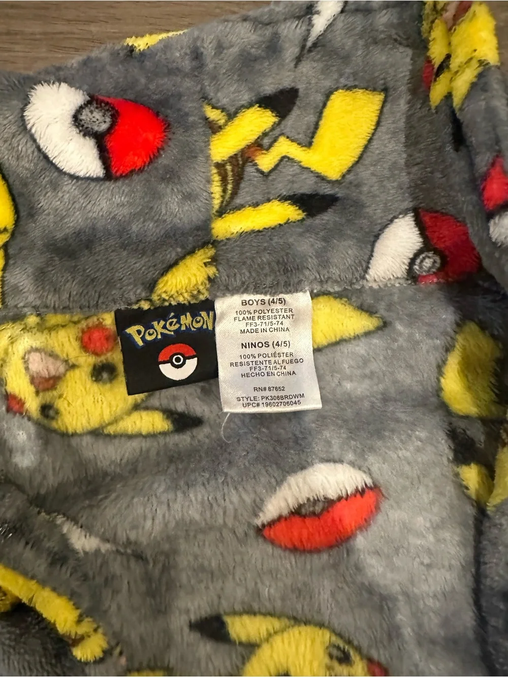 Pokemon Pikachu Plush Robe in Gray & Yellow with Poké Ball Accents